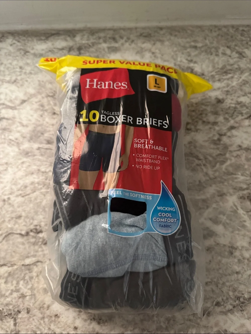 Hanes Men’s Tagless Boxer Briefs - Black & Gray (10-Pack)